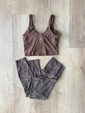 LULULEMON Java Brown Align Tank & Leggings High Waist 24" Leopard Print Sz 6